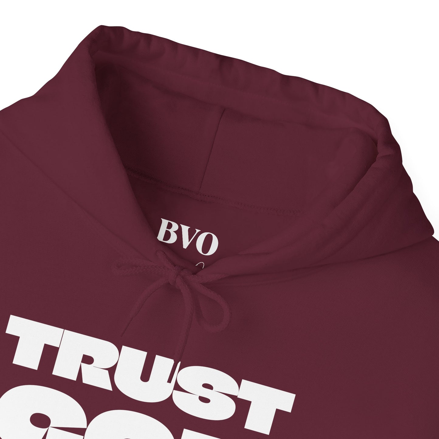 Trust God Maroon Hoodie — "Trust the Process" Faith Graphic Hooded Sweatshirt
