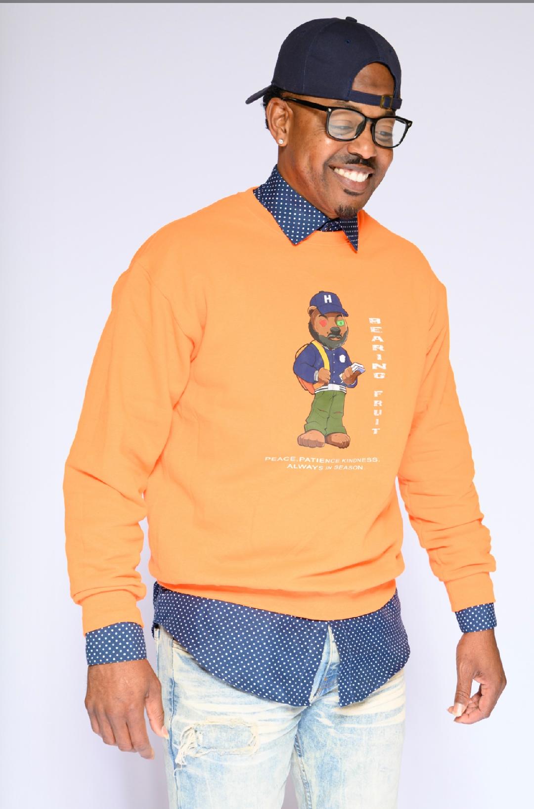 Bear Varsity Safety Orange Crewneck Sweatshirt — 'Bear With Me' Streetwear Collection