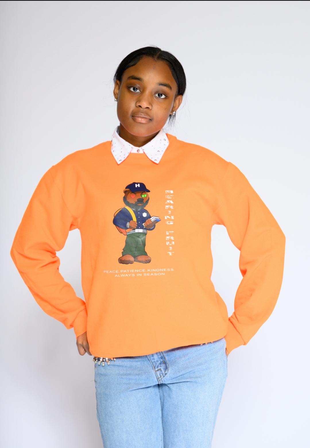 Bear Varsity Safety Orange Crewneck Sweatshirt — 'Bear With Me' Streetwear Collection