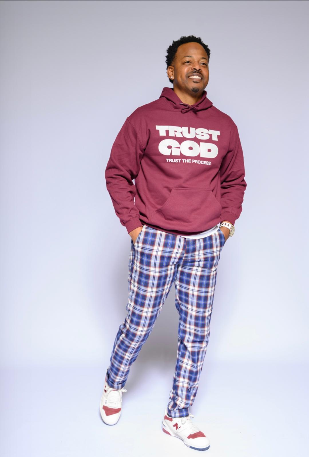 Trust God Maroon Hoodie — "Trust the Process" Faith Graphic Hooded Sweatshirt